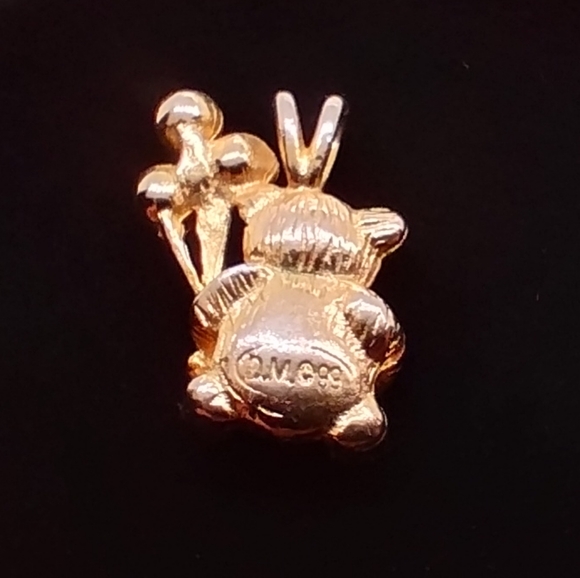 Bear Pendant Signed D.M.99 Gold Tone July Birthstone Red Belly Crystal Balloons - Picture 2 of 15